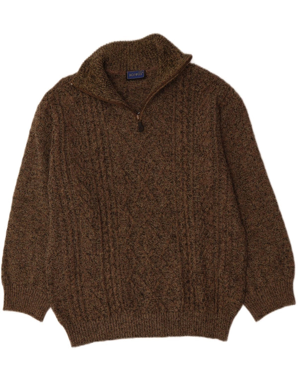JACKY PEER Mens Zip Neck Jumper Sweater IT 50 Medium Brown Flecked