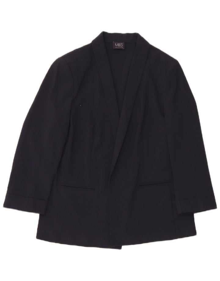 Marks & Spencer Womens Open Blazer Jacket UK 12 Medium Navy Blue Polyester