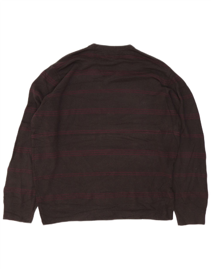 Marks & Spencer Mens Blue Harbour V-Neck Jumper Sweater XL Brown Striped