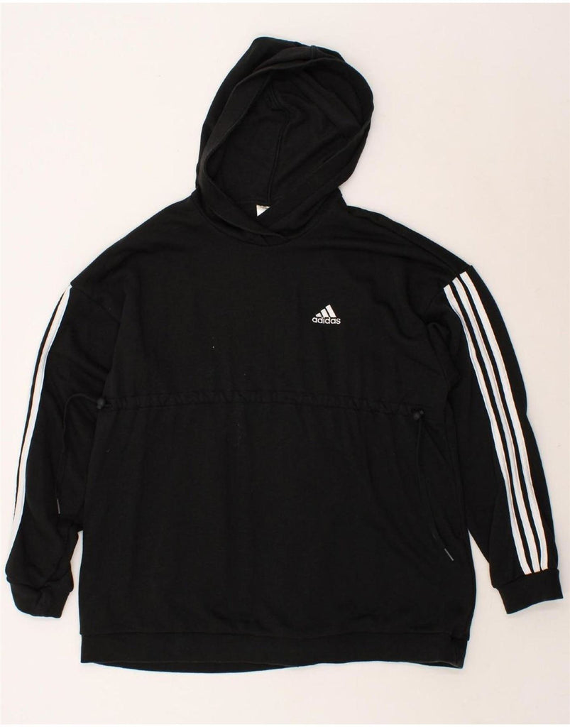 ADIDAS Womens Oversized Hoodie Jumper UK 12/14 Medium Black Cotton Vintage Adidas and Second-Hand Adidas from Messina Hembry 