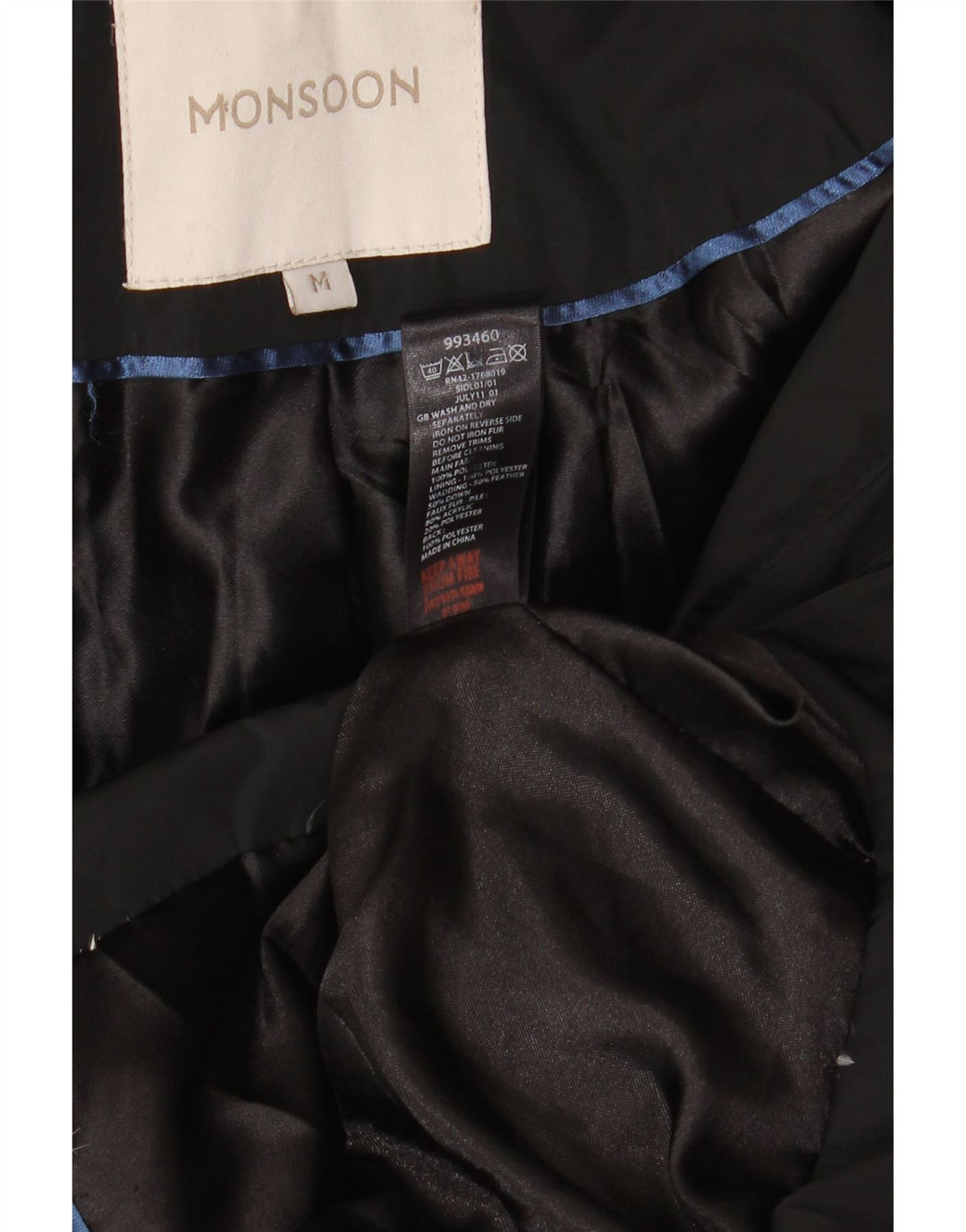 Monsoon Womens Hooded Padded Coat UK 14 Medium Black Polyester