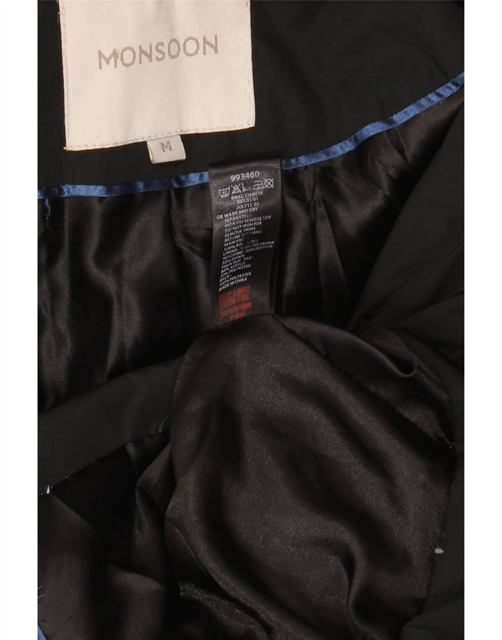 Monsoon Womens Hooded Padded Coat UK 14 Medium Black Polyester