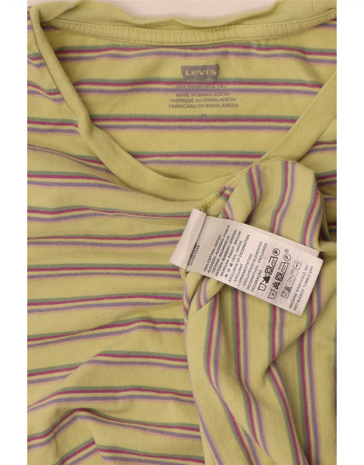 Levi's Womens T-Shirt Top UK 14 Medium Yellow Striped Cotton