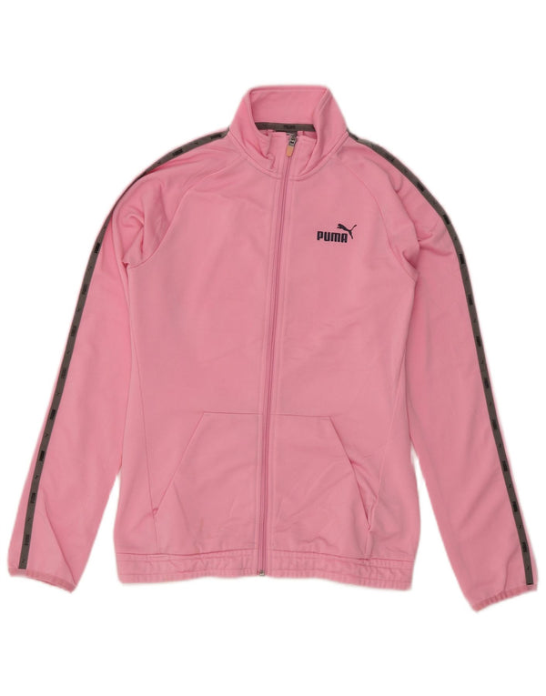 PUMA Girls Tracksuit Top Jacket 13-14 Years Pink Colourblock Polyester
