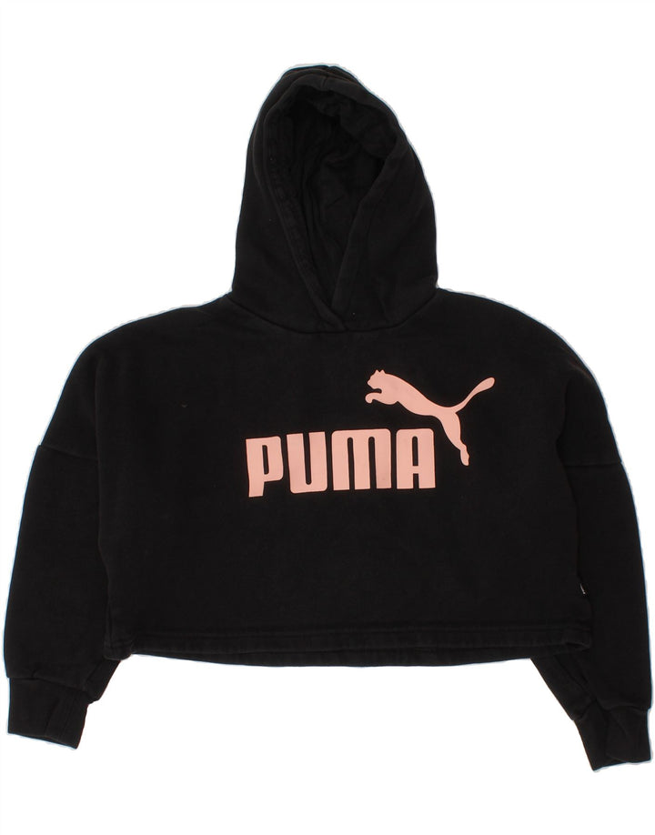 PUMA Girls Oversized Crop Graphic Hoodie Jumper 9-10 Years Black Cotton Vintage Puma and Second-Hand Puma from Messina Hembry 