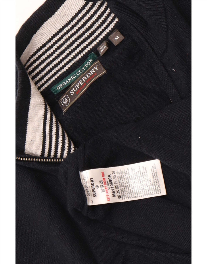 Superdry Mens Zip Neck Jumper Sweater Medium Navy Blue Cotton