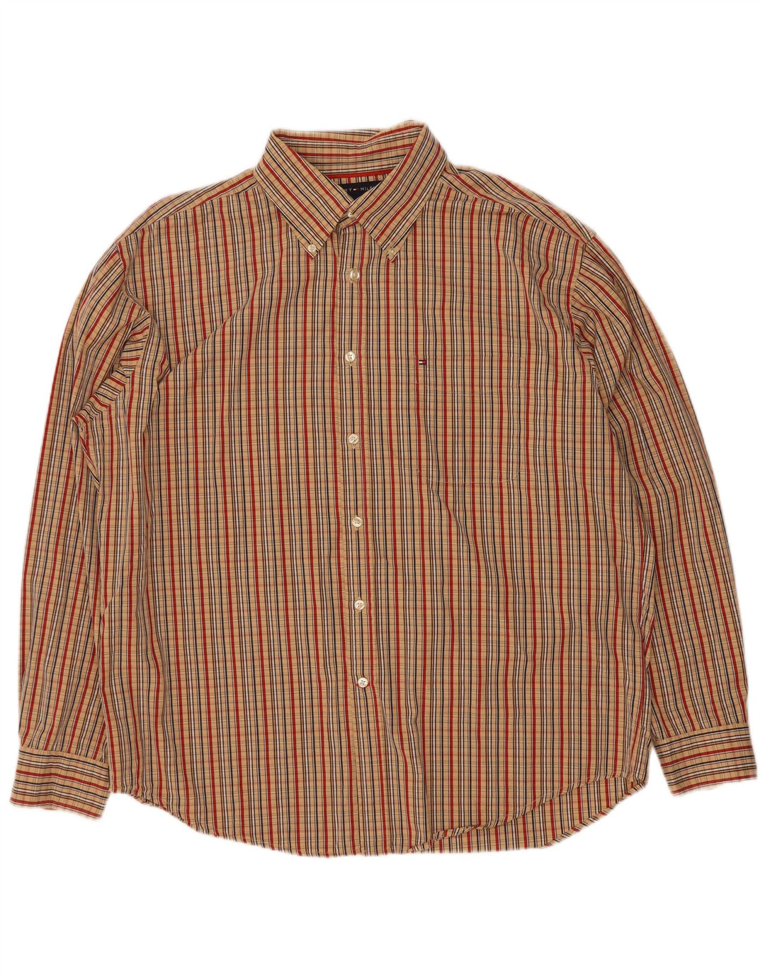 Tommy Hilfiger Mens Shirt XL Beige Check Cotton