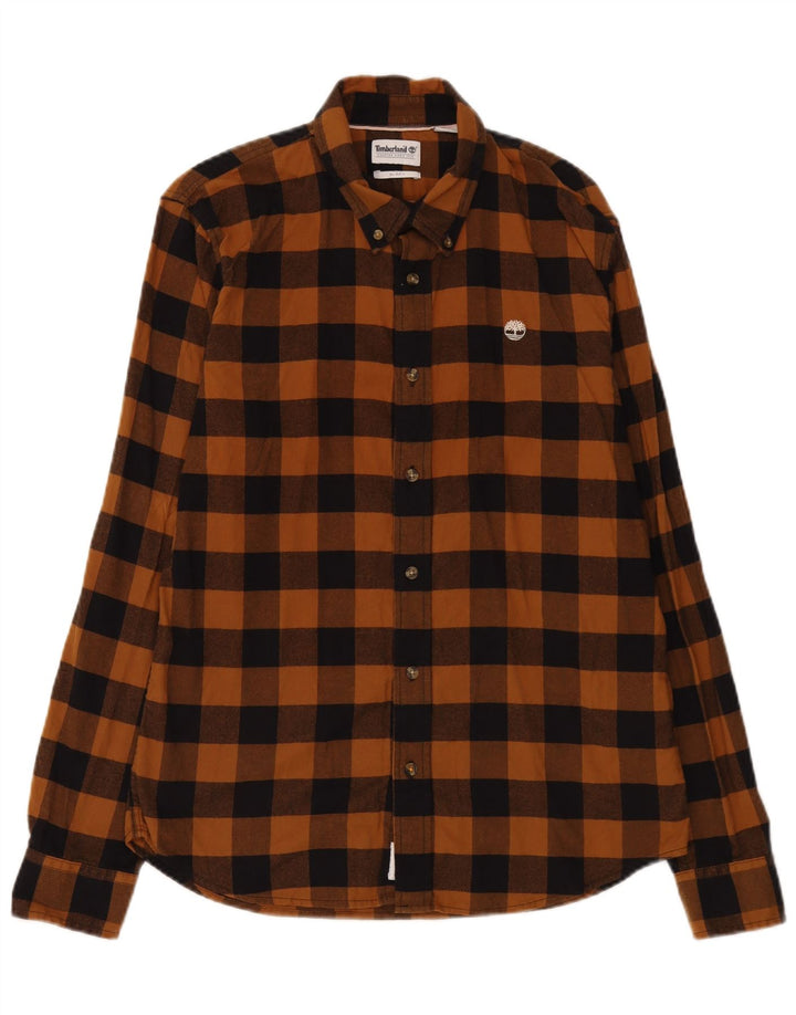 Timberland Mens Slim Fit Flannel Shirt Medium Brown Check Cotton