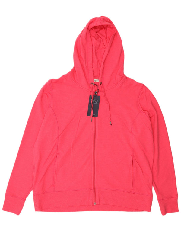 Marks & Spencer Womens Zip Hoodie Sweater UK 22 3XL Pink Cotton