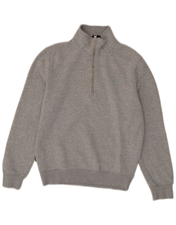 Superdry Womens Zip Neck Sweatshirt Jumper UK 14 Medium Grey Flecked