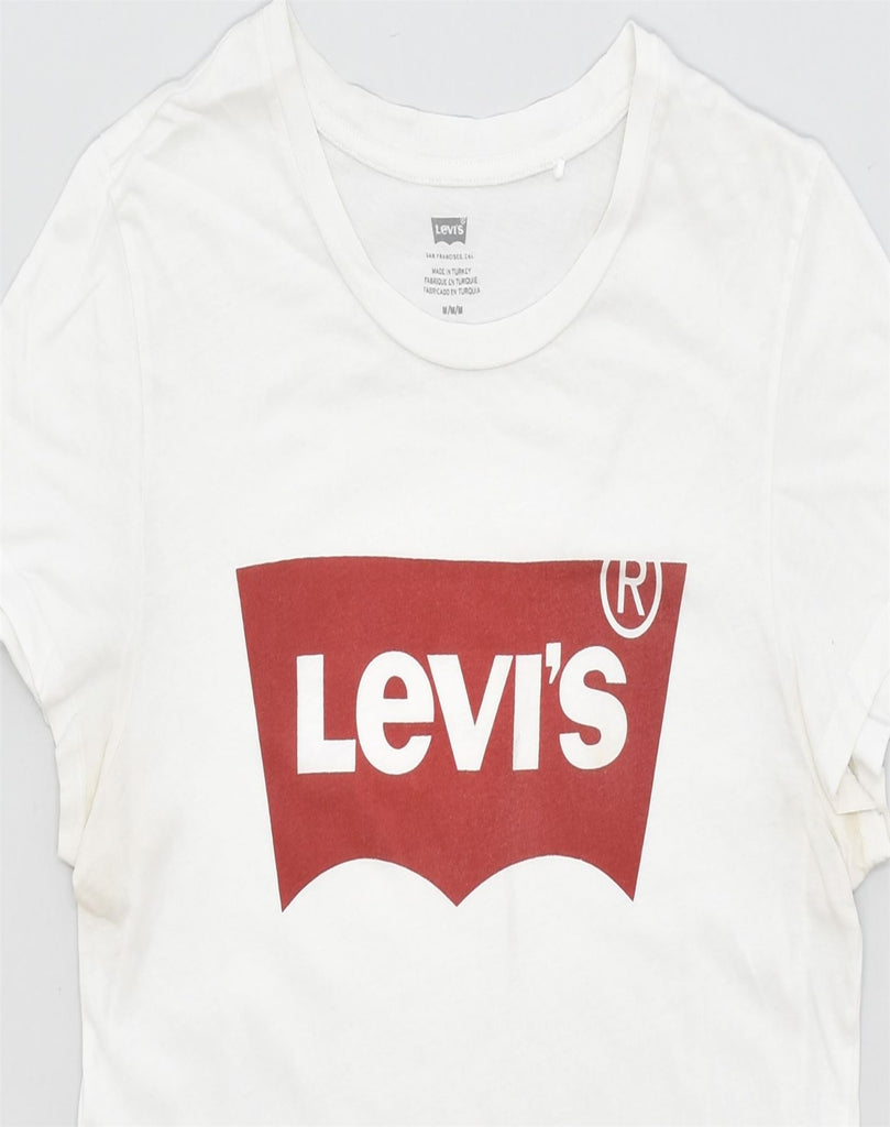 LEVI'S Womens Graphic T-Shirt Top UK 14 Medium White Cotton | Vintage | Thrift | Second-Hand | Used Clothing | Messina Hembry 