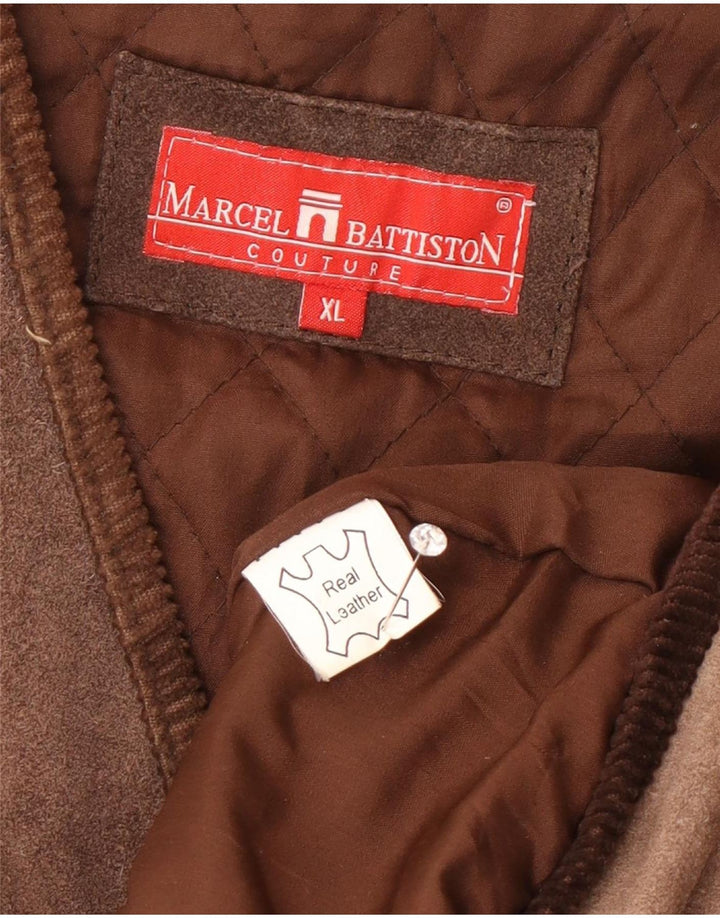 Marcel Battiston Mens Leather Waistcoat XL Brown Classic