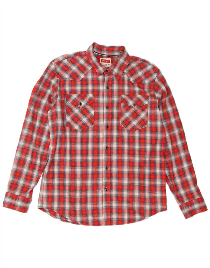 Wrangler Mens Flannel Shirt Large Red Check Cotton