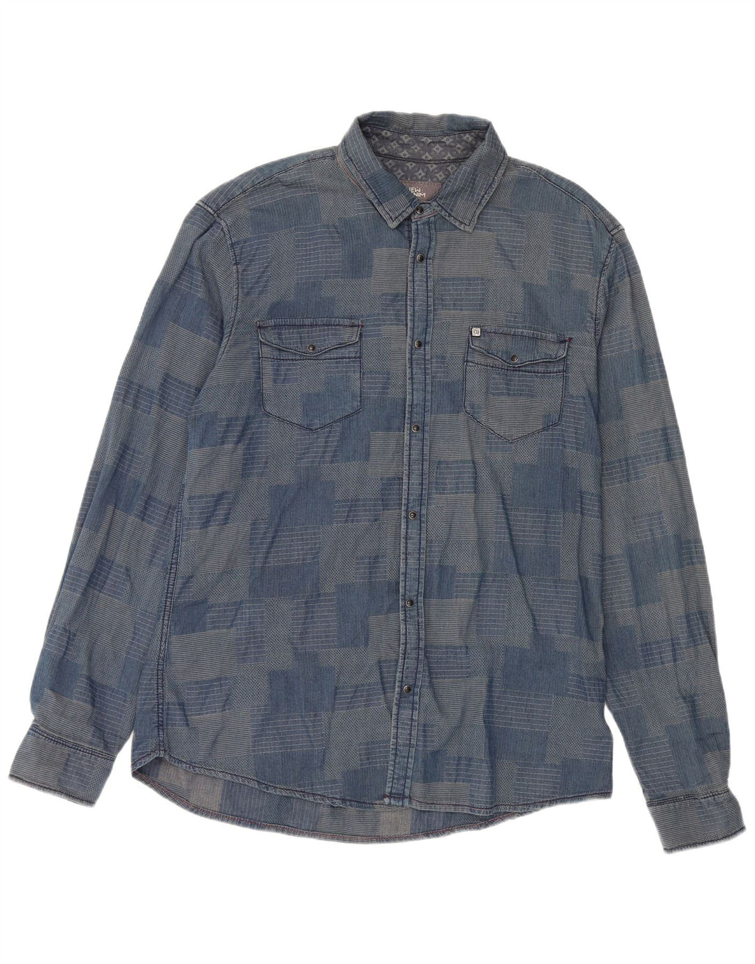 Gaudi Mens Shirt 2XL Blue Patchwork Cotton