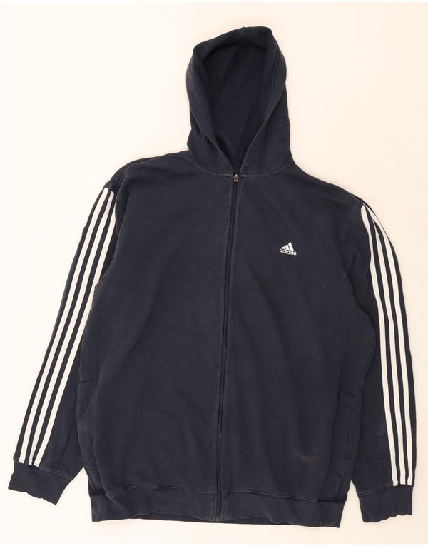 Adidas Mens Zip Hoodie Sweater XL Navy Blue Colourblock Cotton