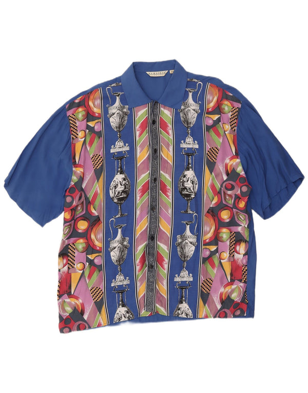 Vintage Mens Graphic Short Sleeve Shirt XL Blue Geometric