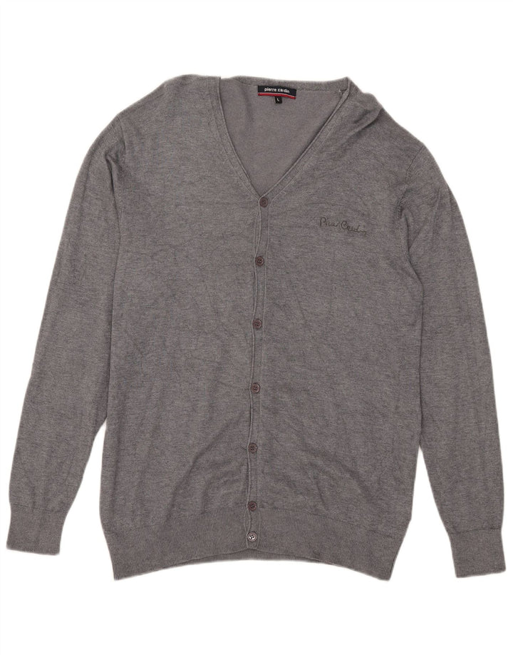 Pierre Cardin Mens Cardigan Sweater Large Grey Viscose