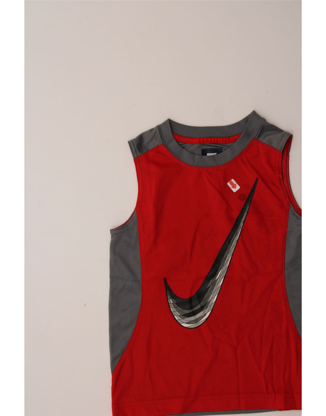 NIKE Boys Graphic Vest Top 5-6 Years Medium Red Colourblock Polyester Vintage Nike and Second-Hand Nike from Messina Hembry 