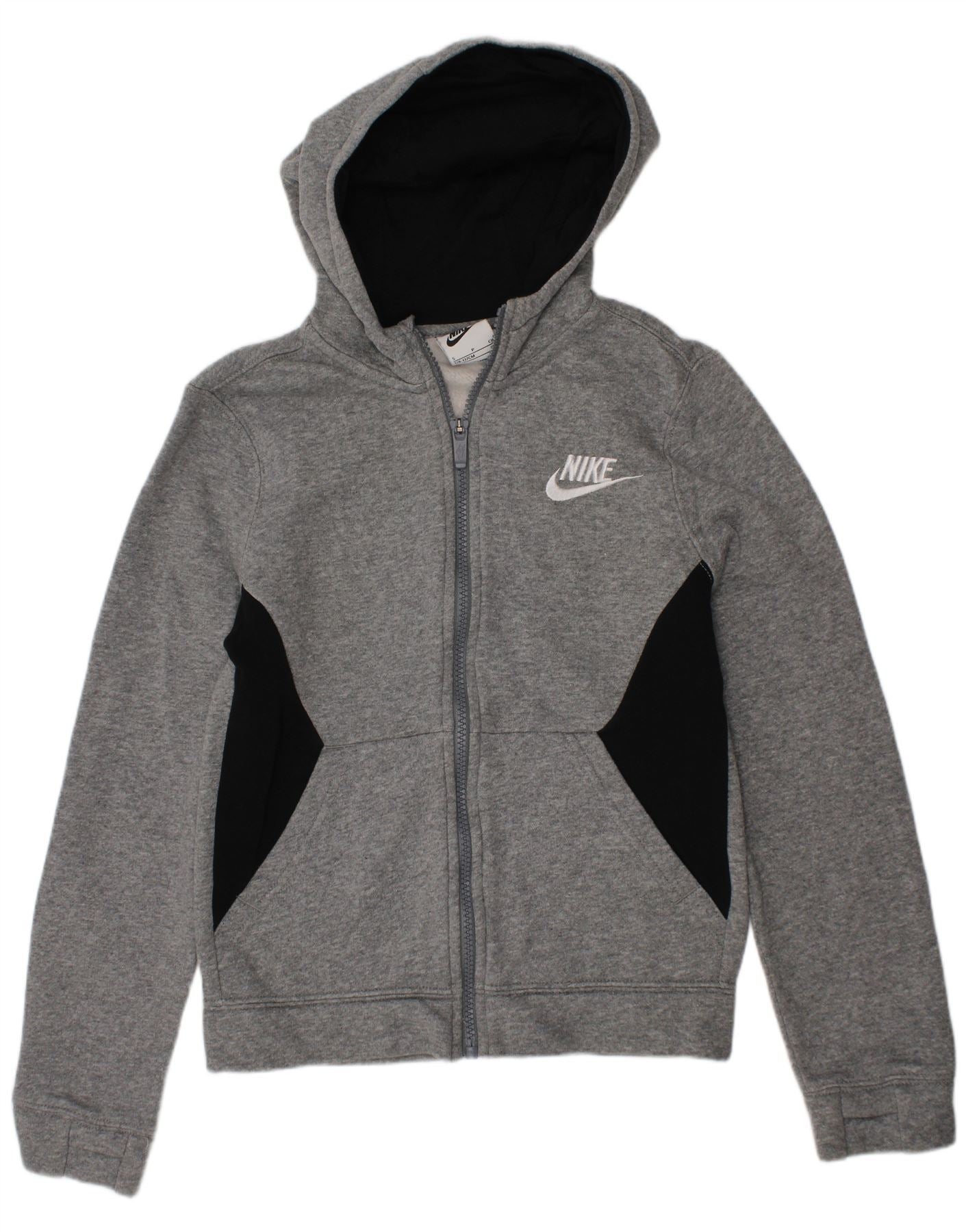 NIKE Boys Zip Hoodie Sweater 8-9 Years Small Grey Colourblock