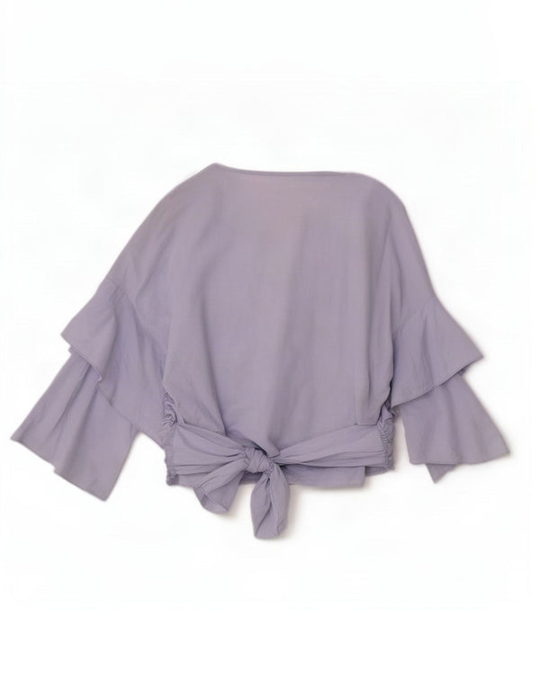Zara Womens 3/4 Sleeve Wrap Shirt Blouse UK 10 Small Blue