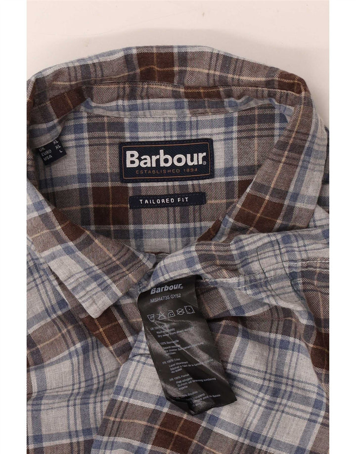 Barbour Mens Tailored Fit Flannel Shirt XL Grey Check Cotton