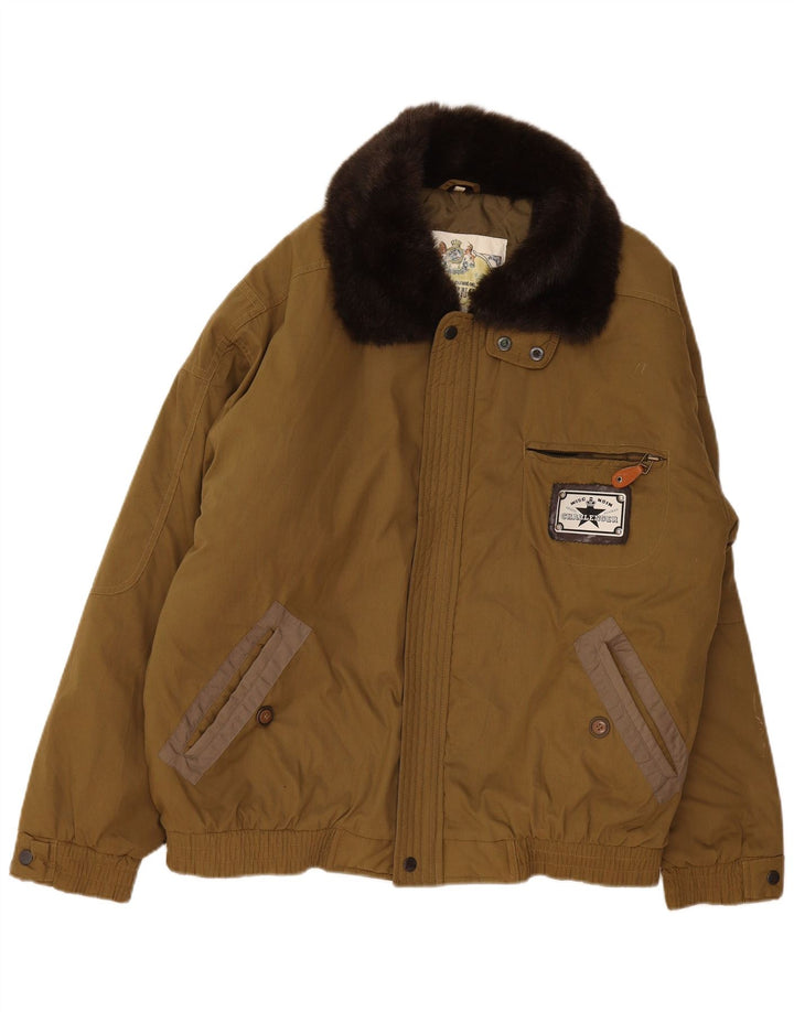 Challenger Mens Padded Jacket UK 42 XL Khaki Colourblock Polyester