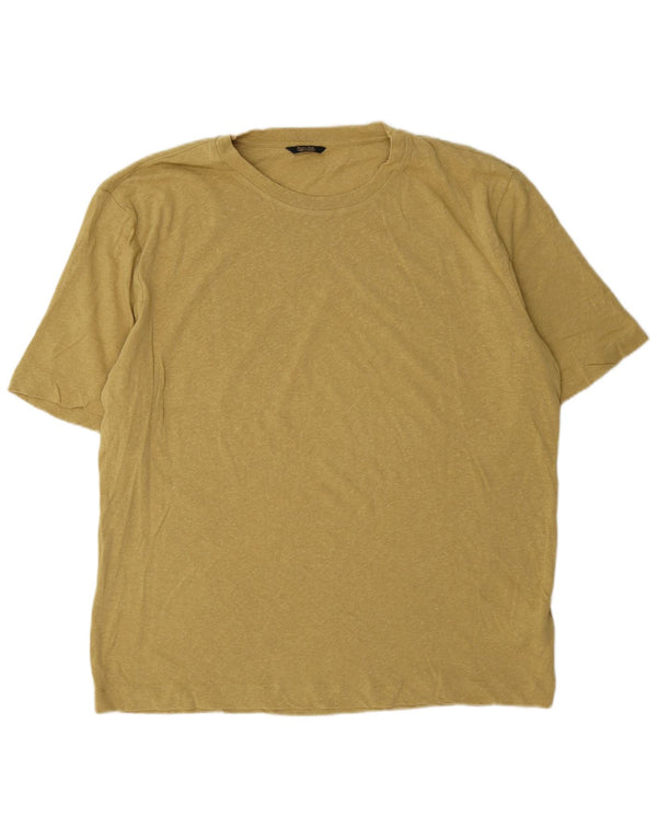Massimo Dutti Womens T-Shirt Top UK 20 2XL Yellow Linen