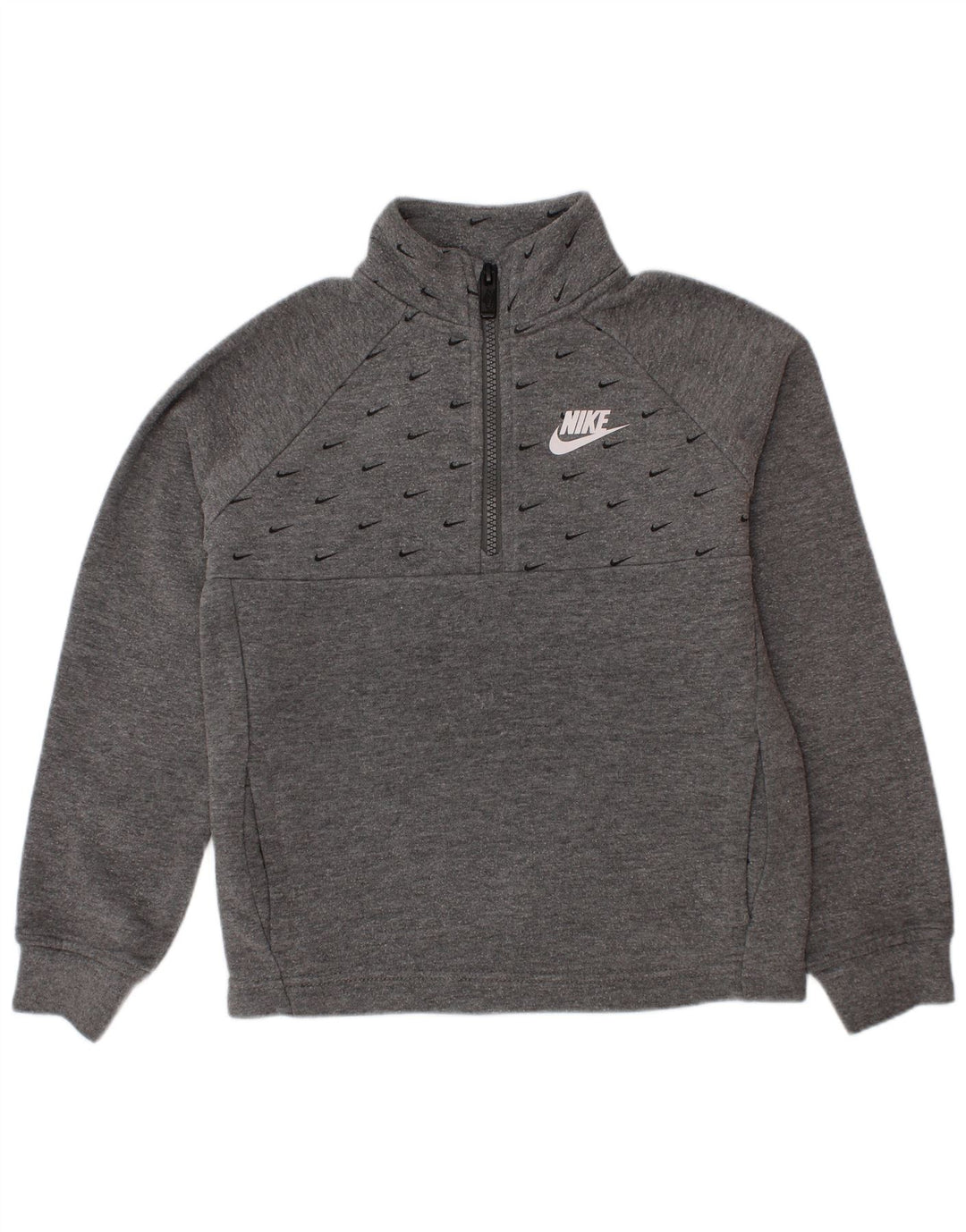 Nike Boys Graphic Zip Neck Sweatshirt Jumper 5-6 Years Medium Grey Cotton