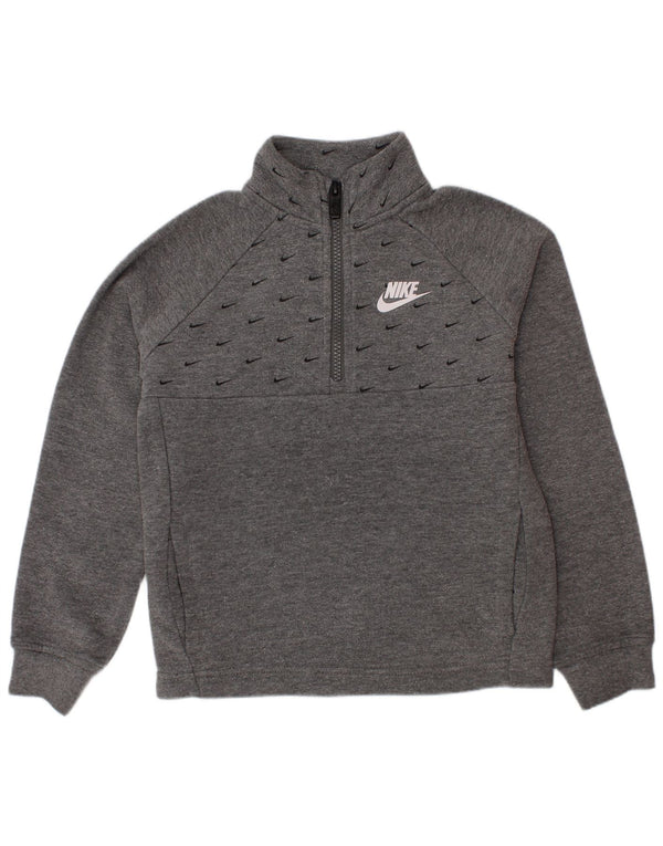 Nike Boys Graphic Zip Neck Sweatshirt Jumper 5-6 Years Medium Grey Cotton