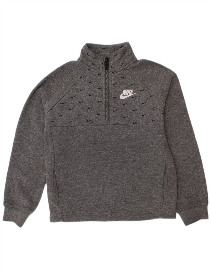 Nike Boys Graphic Zip Neck Sweatshirt Jumper 5-6 Years Medium Grey Cotton