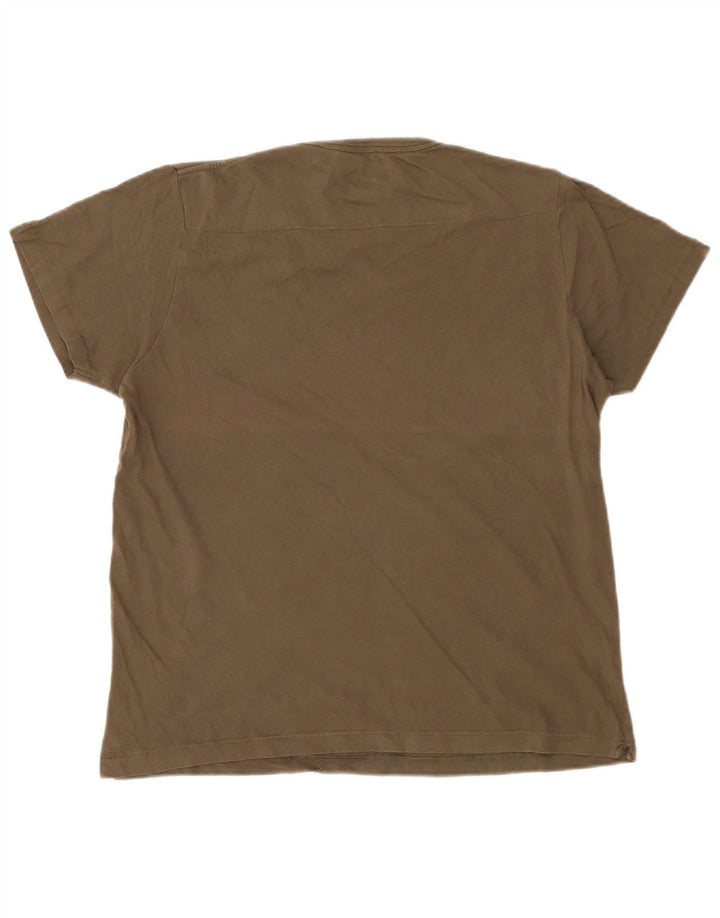French Connection Mens T-Shirt Top Large Khaki Colourblock Cotton