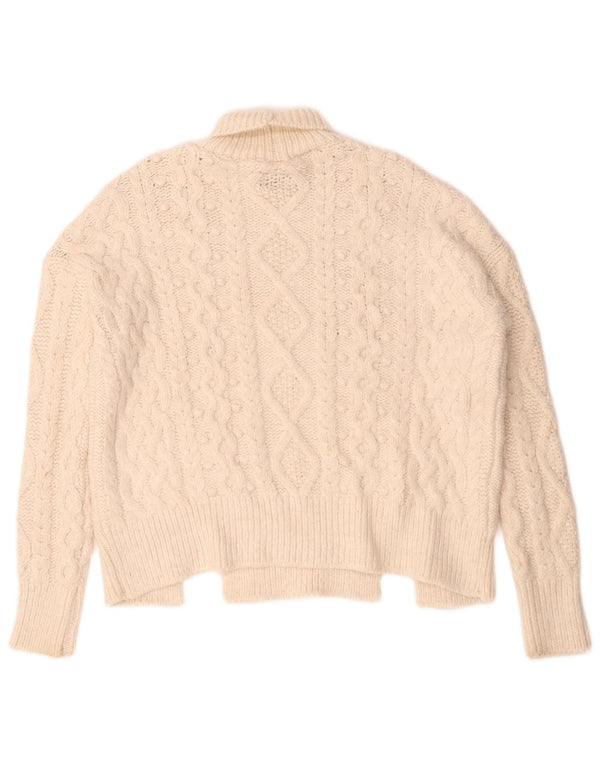 Zara Womens Oversized Roll Neck Jumper Sweater UK 10 Small Beige Acrylic