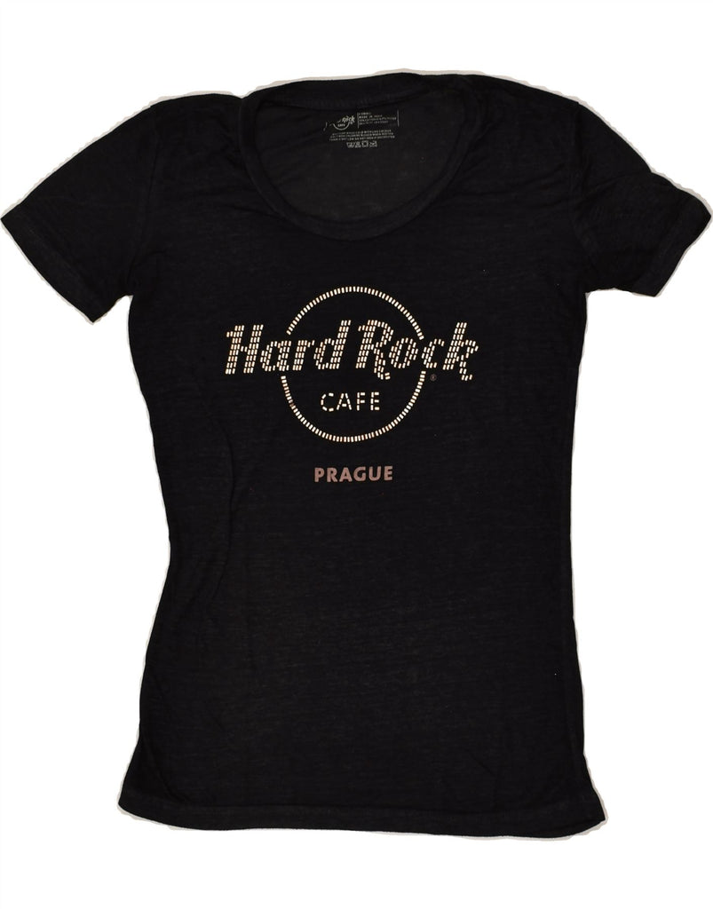 HARD ROCK CAFE Womens Prague See Through Graphic T-Shirt Top UK 6 XS Black | Vintage Hard Rock Cafe | Thrift | Second-Hand Hard Rock Cafe | Used Clothing | Messina Hembry 