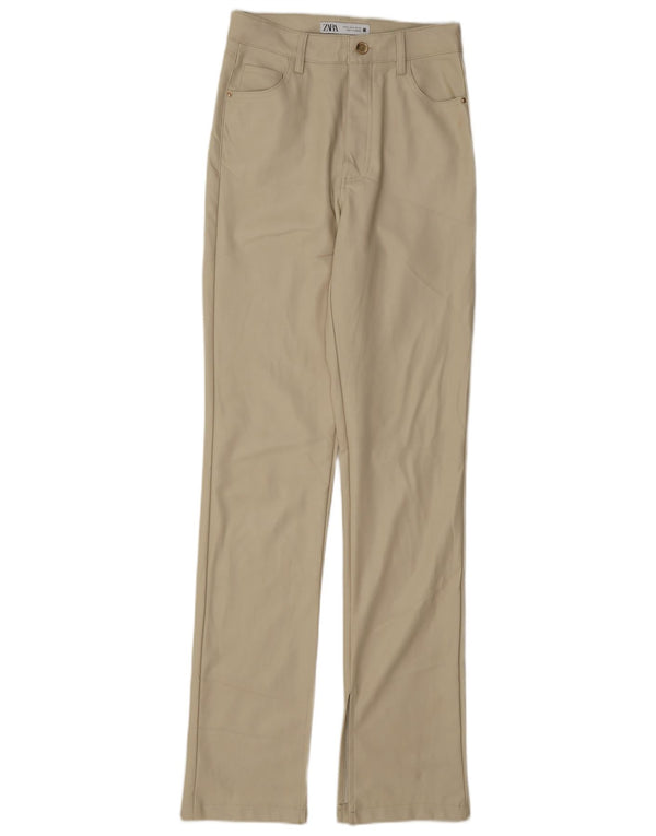 Zara Womens Straight Faux Leather Trousers EU 34 2XS W24 L33 Beige