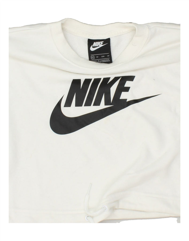 NIKE Womens Graphic Crop Sweatshirt Jumper UK 6 XS White Colourblock | Vintage Nike | Thrift | Second-Hand Nike | Used Clothing | Messina Hembry 