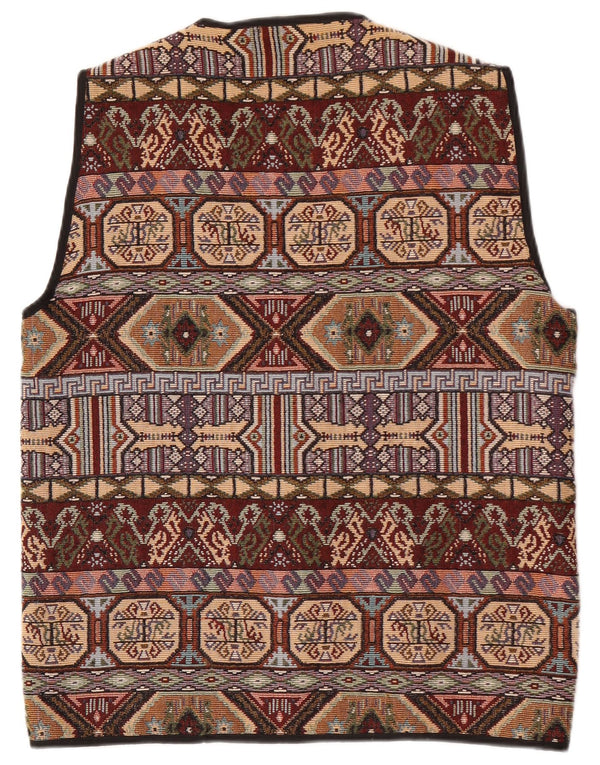 Vintage Mens Waistcoat XL Brown Geometric