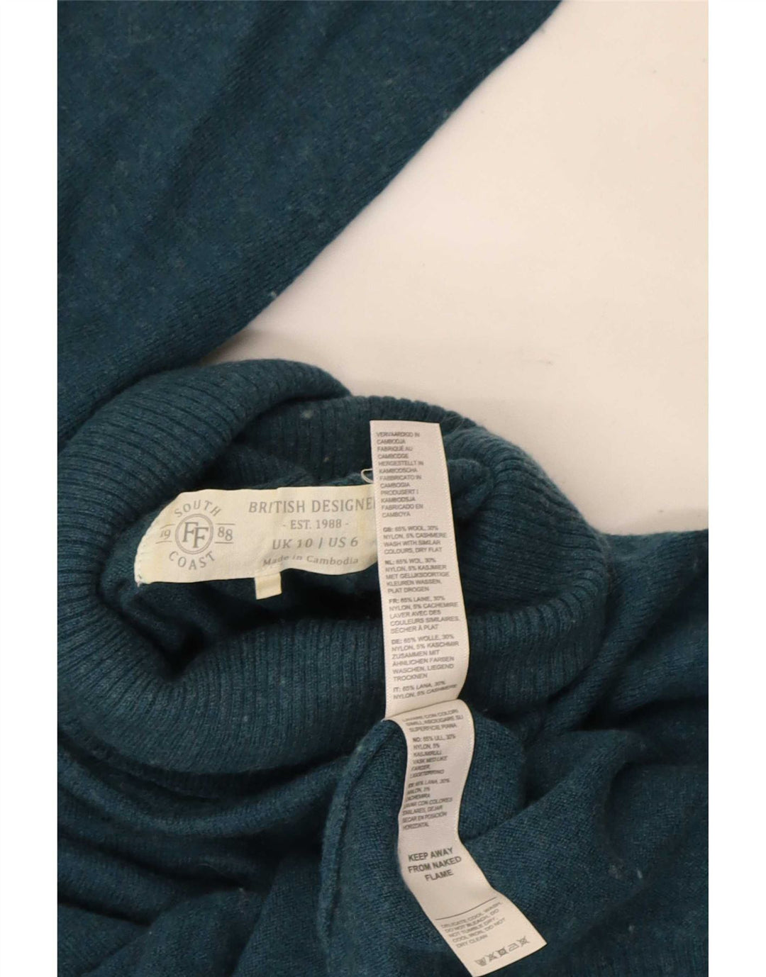 Fat Face Womens Roll Neck Jumper Sweater UK 10 Small Blue Wool