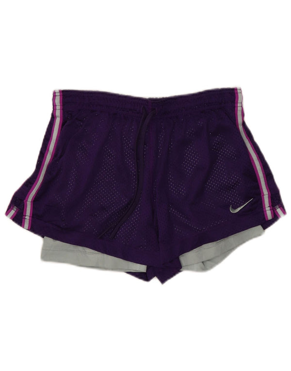 NIKE Womens Dri Fit Sport Shorts UK 8 Small  Purple Colourblock Polyester