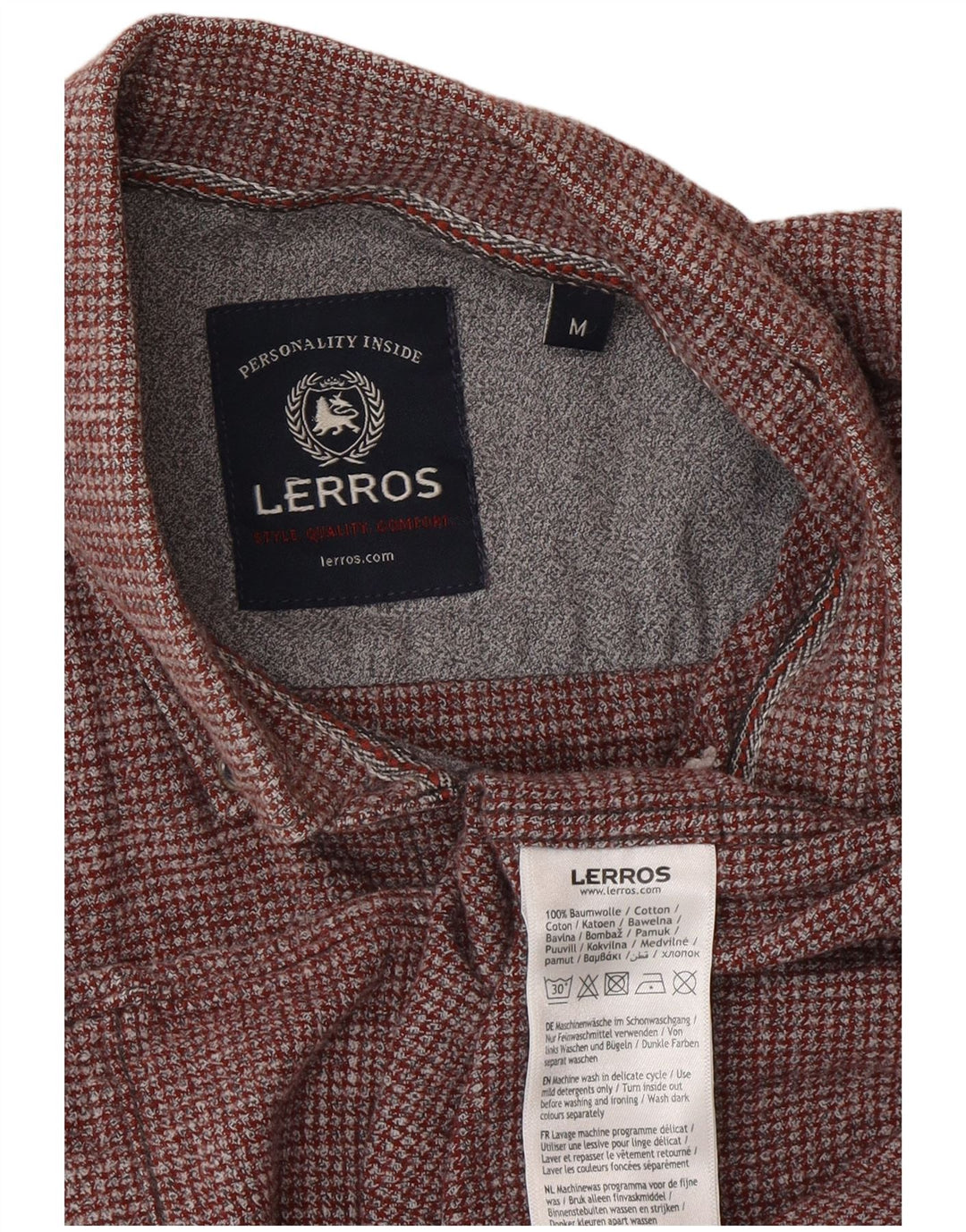 Lerros Mens Classic Fit Shirt Medium Burgundy Check Cotton