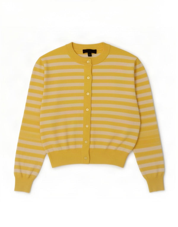 Zara Womens Cardigan Sweater UK 14 Medium Yellow Striped Viscose