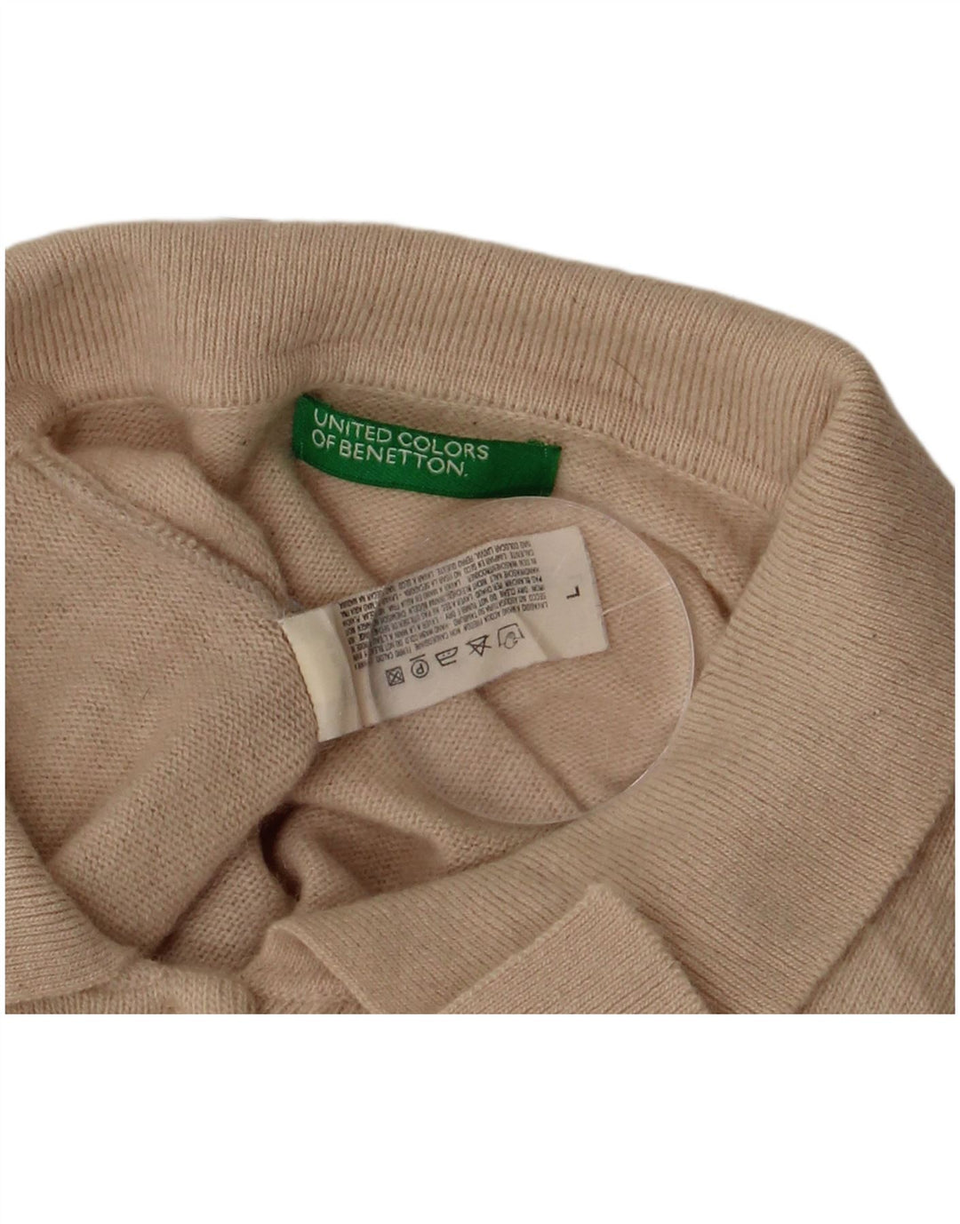 BENETTON Womens Polo Neck Jumper Sweater UK 16 Large Beige Wool