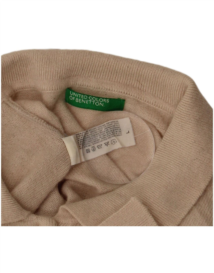 BENETTON Womens Polo Neck Jumper Sweater UK 16 Large Beige Wool