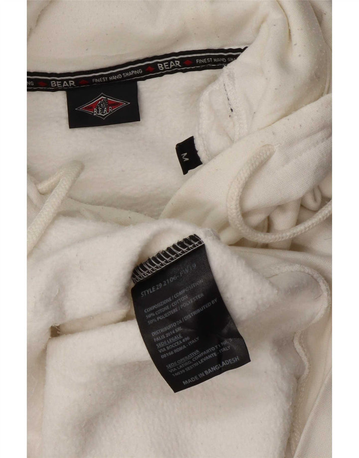 Bear Mens Graphic Hoodie Jumper Medium White Cotton