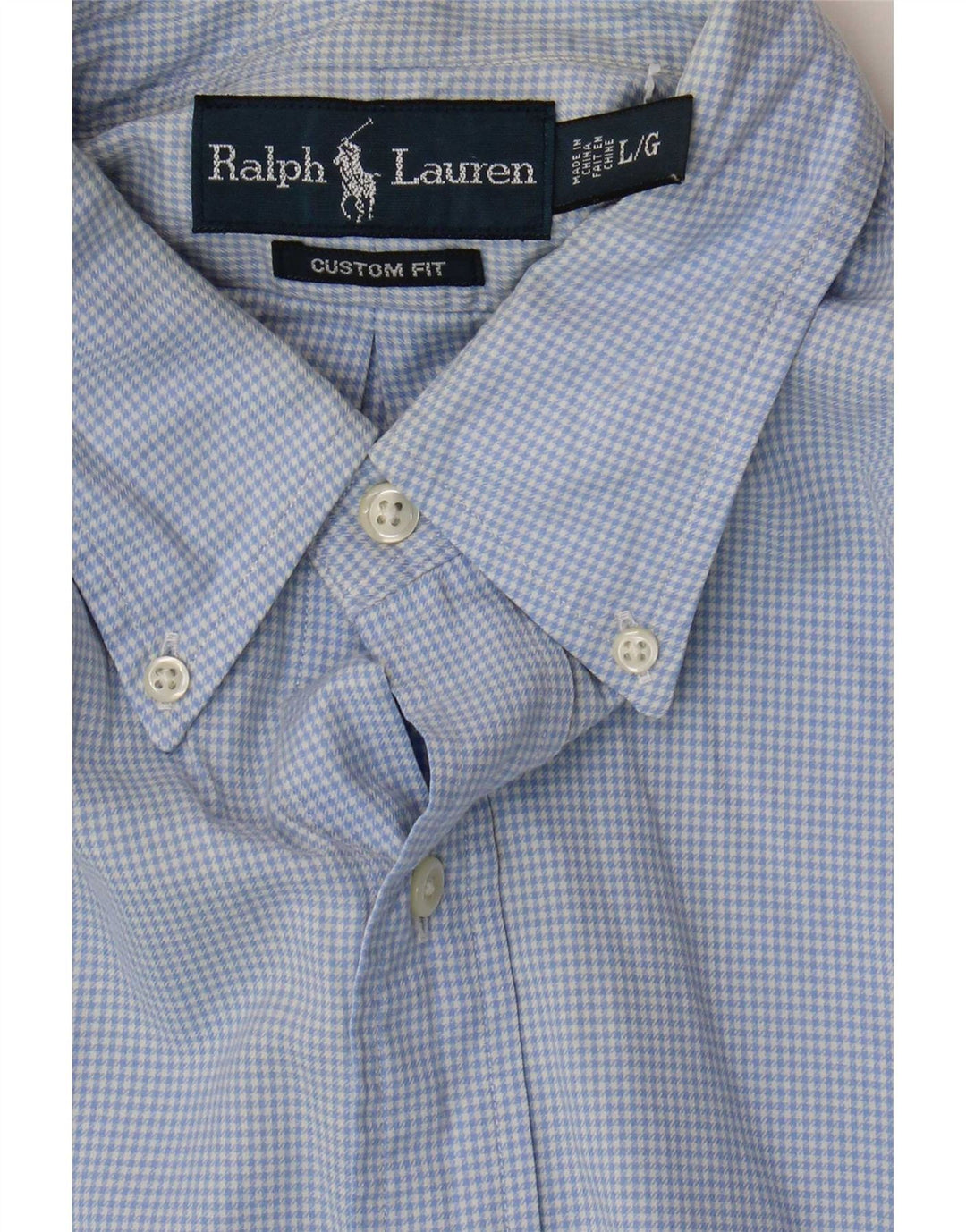 Ralph Lauren Mens Custom Fit Shirt Large Blue Check Cotton