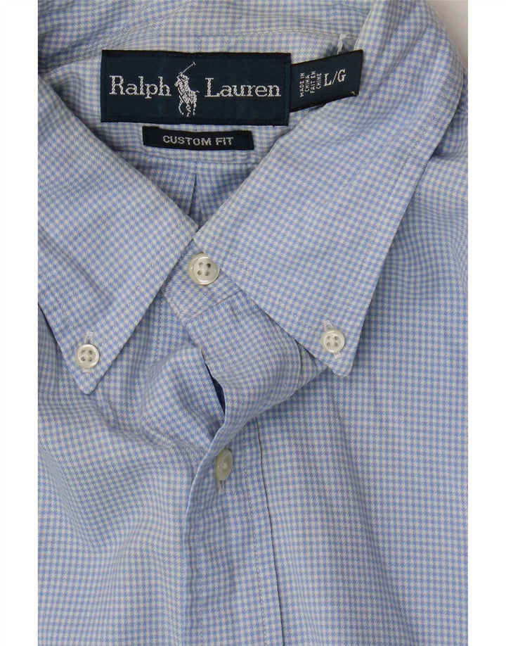 Ralph Lauren Mens Custom Fit Shirt Large Blue Check Cotton