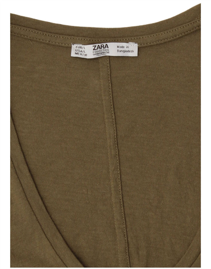 Zara Womens T-Shirt Top UK 16 Large Khaki