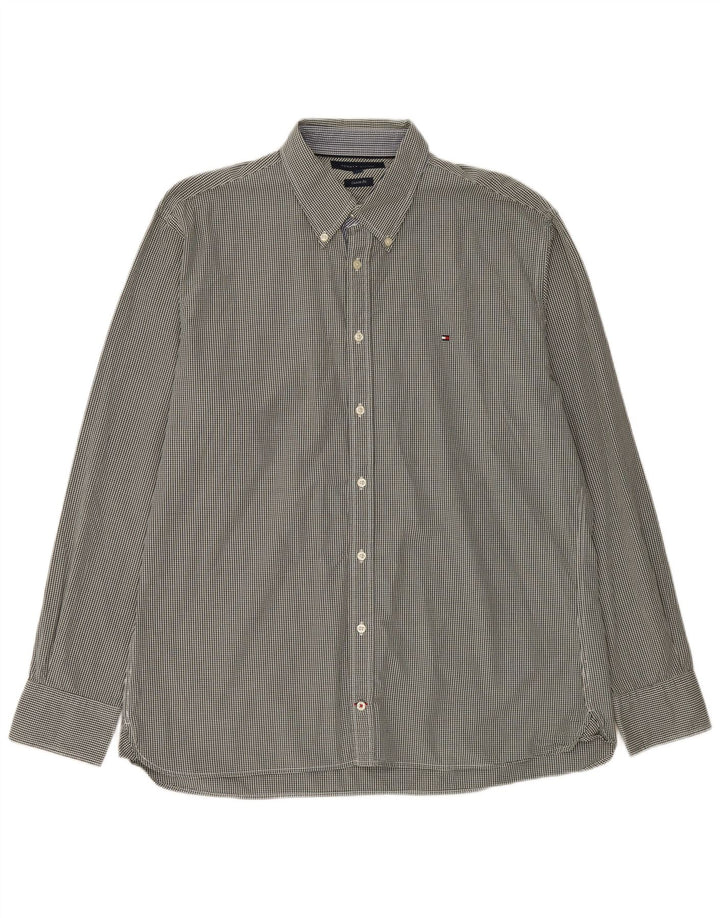 TOMMY HILFIGER Mens Custom Fit Shirt XL Green Gingham Cotton