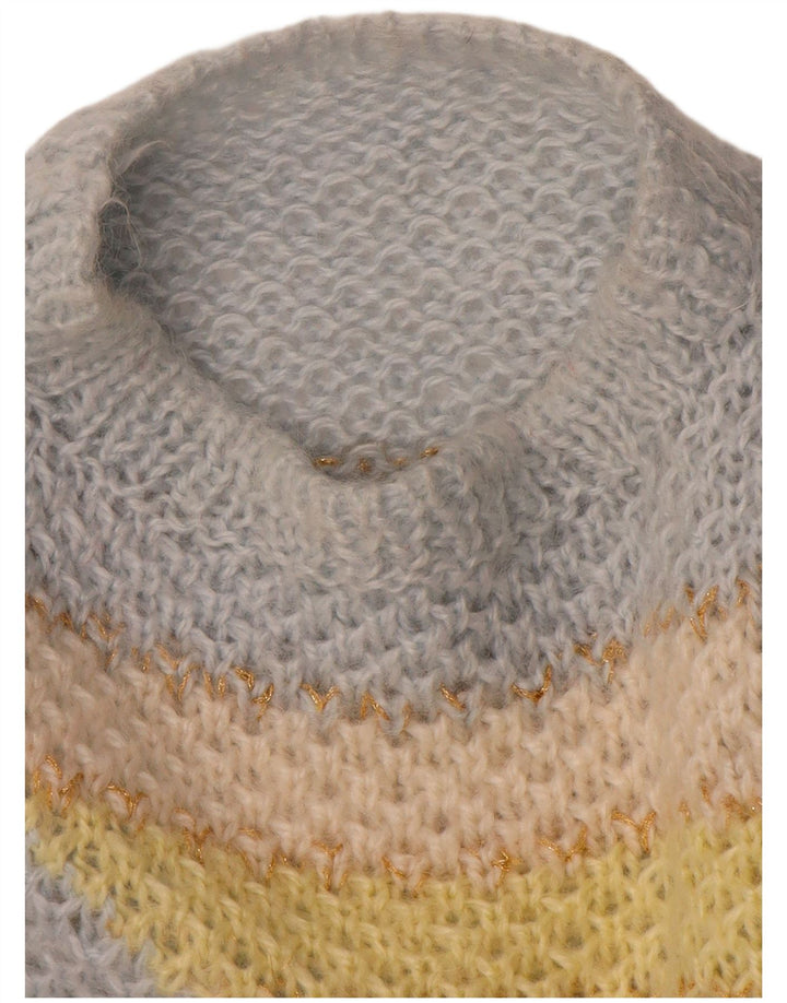 Vintage Womens Crew Neck Jumper Sweater UK 16 Large Blue Colourblock