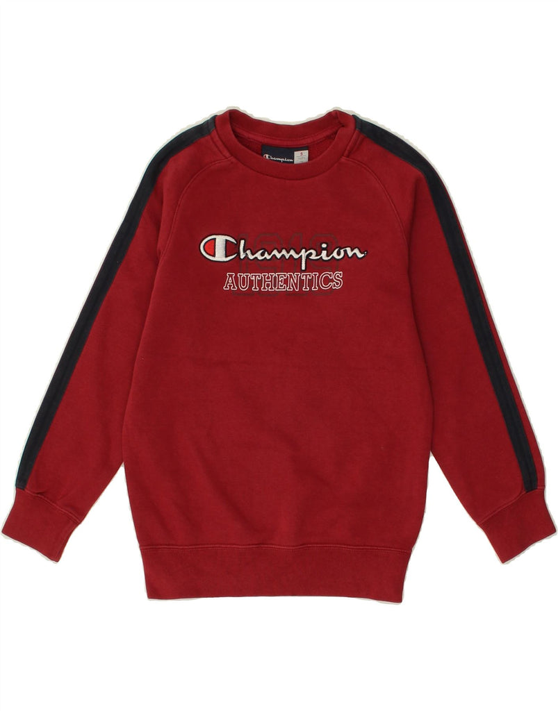 CHAMPION Boys Graphic Sweatshirt Jumper 7-8 Years Small Red Colourblock | Vintage Champion | Thrift | Second-Hand Champion | Used Clothing | Messina Hembry 