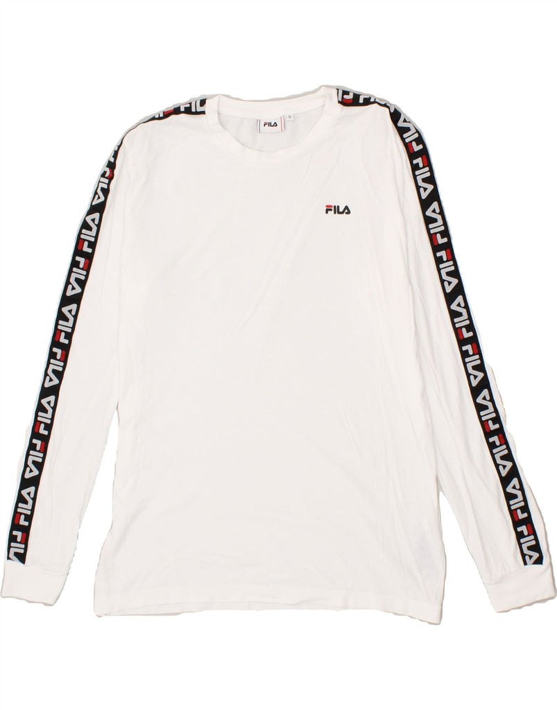 FILA Mens Graphic Top Long Sleeve Small White Cotton | Vintage Fila | Thrift | Second-Hand Fila | Used Clothing | Messina Hembry 